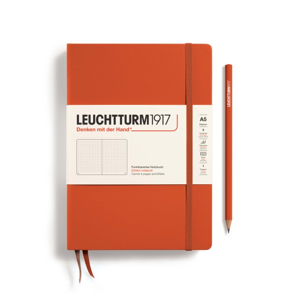 Notizbuch Medium (A5), Hardcover, 251 nummerierte Seiten, Fox Red, dotted