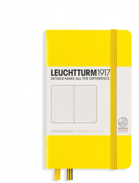 Notizbuch Pocket (A6), Hardcover, 187 nummerierte Seiten, Zitrone, Dotted