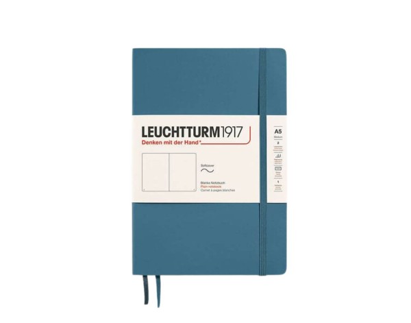 Notizbuch Medium (A5), Softcover, 123 nummerierte Seiten, Stone Blue, blanko