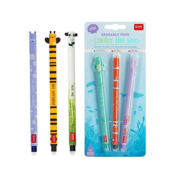 Legami Radiebare Stifte Bundle - NEU Set Under the Sea + Biene, Hippo und Panda mit Bambus Design