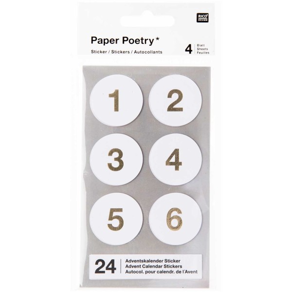 Paper Poetry Adventskalender Sticker Zahlen 1-24 weiß