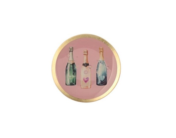 Love Plates, Glasteller M, Champagner Flaschen, rund, rosa