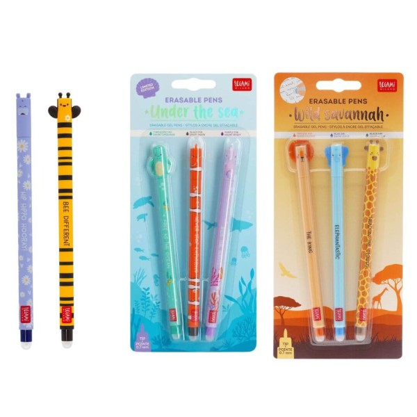 Legami Radiebare Stifte Bundle - NEU Set Under the Sea + Set Wild Savannah + Biene und Hippo