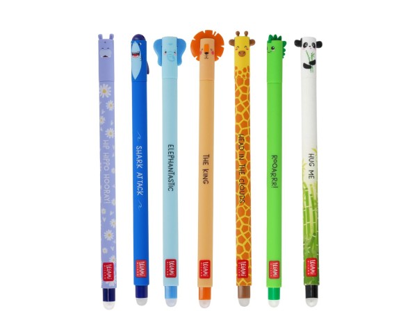 Legami Radiebare Stifte Bundle - Set mit 7 löschbaren Gelstiften incl. Hippo und Panda mit Bambus