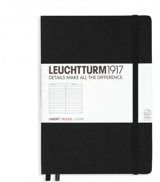 Notizbuch Medium (A5), Hardcover, 251 nummerierte Seiten, Schwarz, Liniert