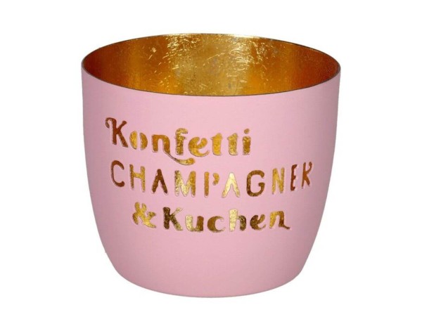 Madras, Windlicht, M, Motiv: Konfetti, Champagner & Kuchen, rosa/gold