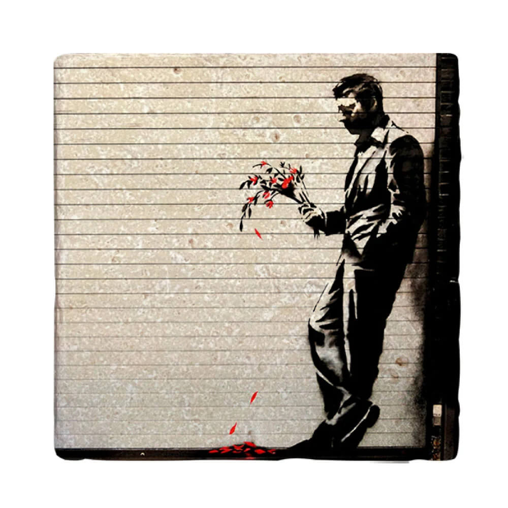 Fliese Banksy - Mann mit Blumenstrauß | einzigundartig