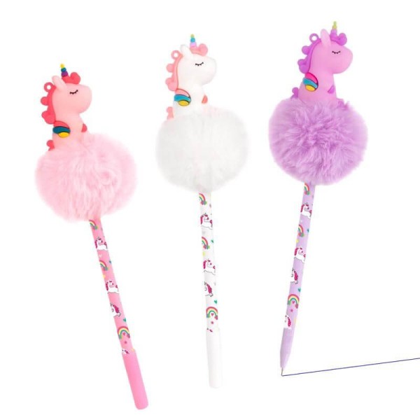 DREAMLAND Pom-Pom Gelstifte mit Einhorn Topper, 3-fach sortiert