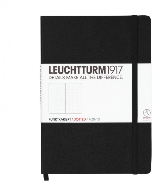 Notizbuch Medium (A5), Hardcover, 251 nummerierte Seiten, Schwarz, Dotted