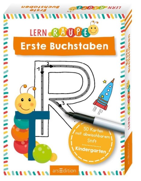 Angela Wiesner: Lernraupe – Erste Buchstaben - 50 Karten mit abwischbarem Stift