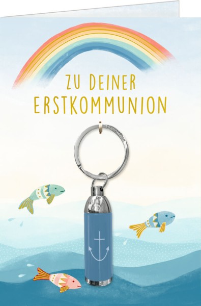 Grußkarte m.Taschenlampe blau - Zu deiner Erstkommunion